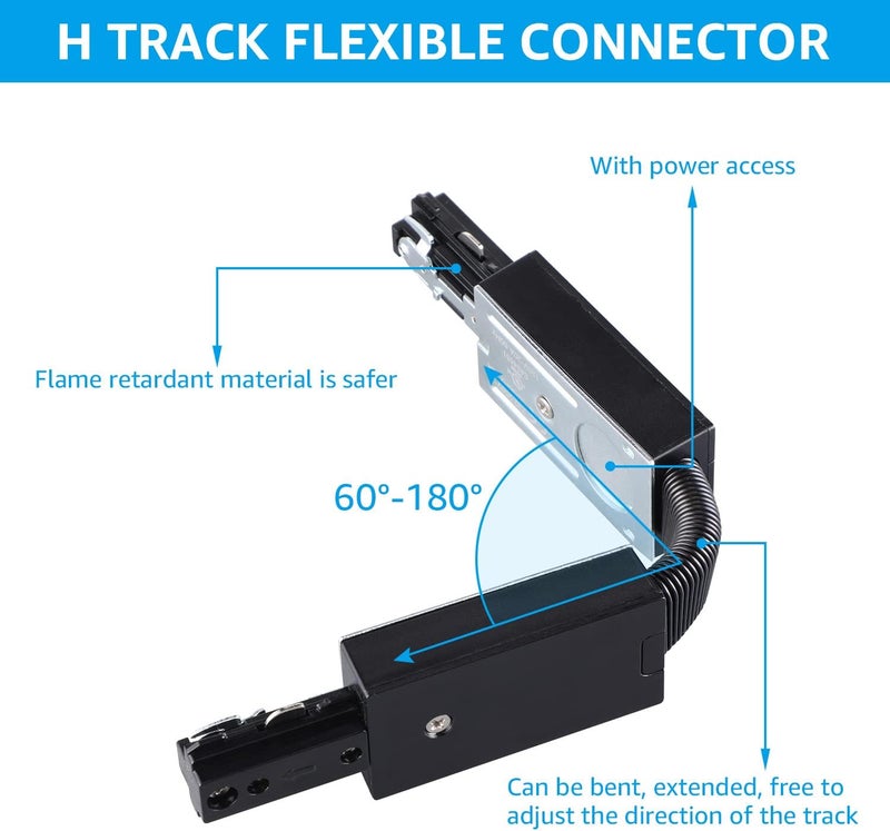 LEONLITE H Track Flexible Connector, H Type Single Circuit 3-Wire-1 Track Lighting Kit, UL Listed, Flame Retardant Material, Black - Image 2
